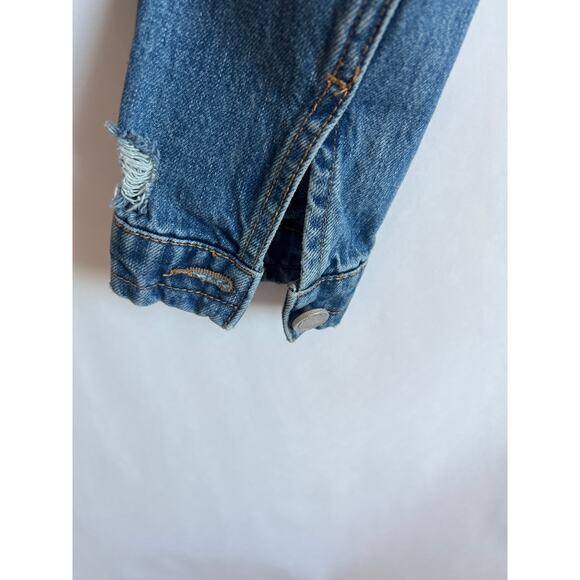 BLANKNYC CROP PUFF SLEEVES DENIM JEAN JACKET MEDIUM WASH DISTRESSED SIZE M - Picture 7 of 11